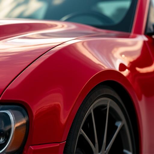 The red sports coupe with a vibrant, glossy finish after a full detail.
