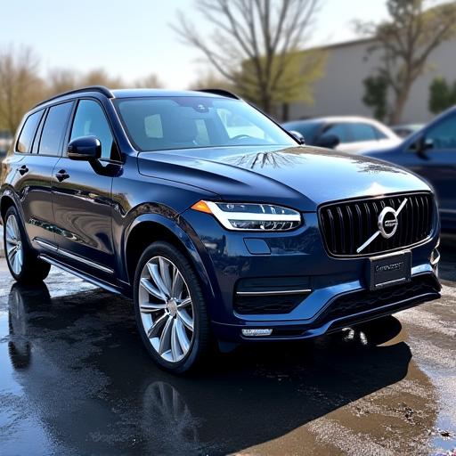 The dark blue SUV looking pristine with a deep, reflective finish.