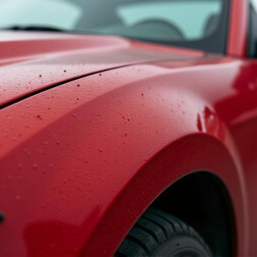 A red sports coupe with dull paint and water spots.