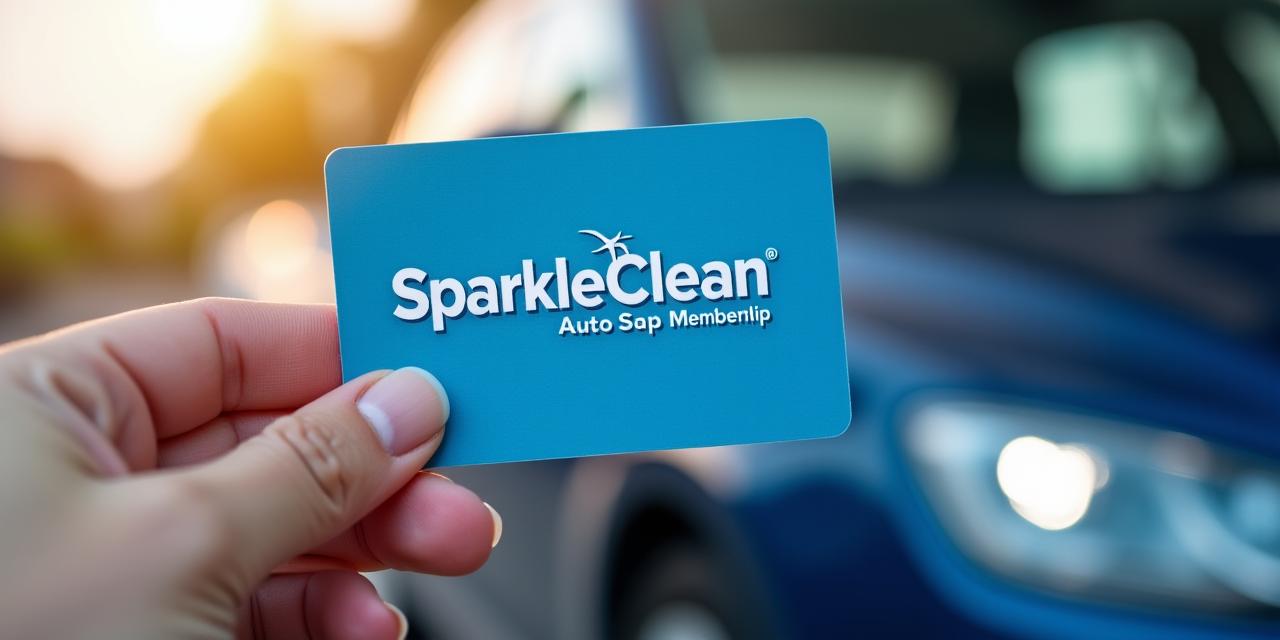 A happy driver showing a membership card with their sparkling clean car in the background.